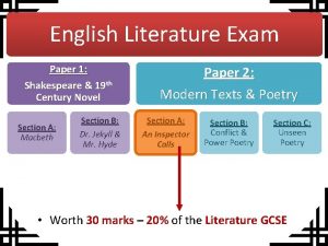 English Literature Exam Paper 1 Shakespeare 19 th
