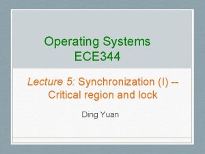 Operating Systems ECE 344 Lecture 5 Synchronization I