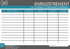 ENREGISTREMENT E 12 PLANNING DES INVENTAIRES TOURNANTS Secteur