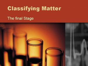 Classifying Matter The final Stage Matter Pure Substances