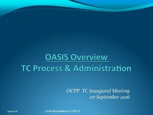 OCPP TC Inaugural Meeting 07 September 2016 090716