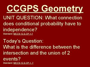 CCGPS Geometry UNIT QUESTION What connection does conditional