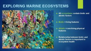 EXPLORING MARINE ECOSYSTEMS All ecosystems contain biotic and