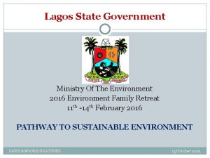 Lagos State Government Ministry Of The Environment 2016