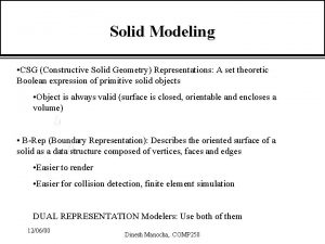 Solid Modeling CSG Constructive Solid Geometry Representations A