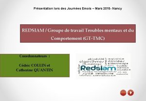 Prsentation lors des Journes Emois Mars 2015 Nancy