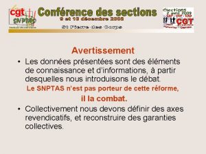 Avertissement Les donnes prsentes sont des lments de