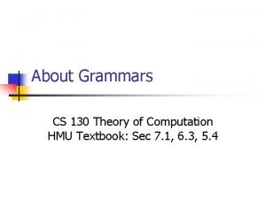 About Grammars CS 130 Theory of Computation HMU