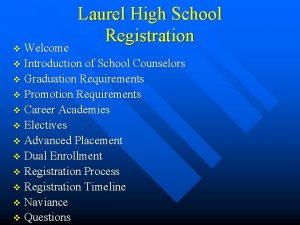 Laurel High School Registration Welcome v Introduction of