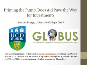 Priming the Pump Does Aid Pave the Way