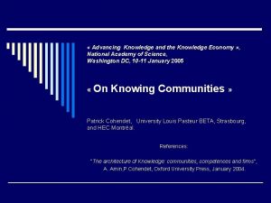 Advancing Knowledge and the Knowledge Economy National Academy