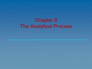 Chapter 0 The Analytical Process Analytical Chemistry Its