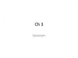 Ch 3 Synonym Synonyms Object Description Table Basic