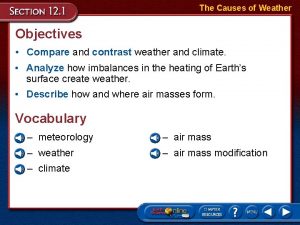 The Causes of Weather Objectives Compare and contrast