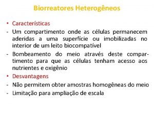 Biorreatores Heterogneos Caractersticas Um compartimento onde as clulas