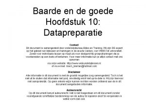 Baarde en de goede Hoofdstuk 10 Datapreparatie Contact