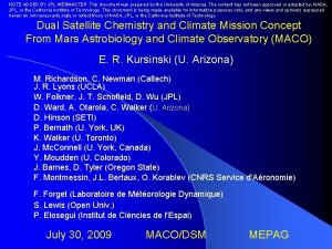 NOTE ADDED BY JPL WEBMASTER This document was