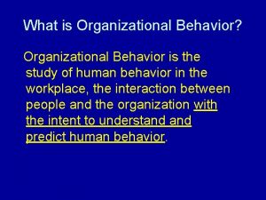 What is Organizational Behavior Organizational Behavior is the