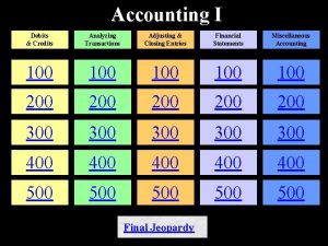 Accounting I Debits Credits Analyzing Transactions Adjusting Closing