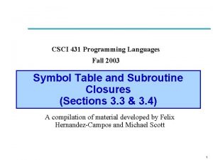 CSCI 431 Programming Languages Fall 2003 Symbol Table