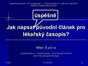 Bakalsk studium 2 ro Ergoterapie 1 lkask fakulta