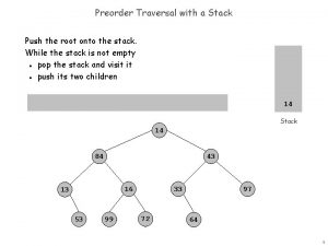Preorder Traversal with a Stack Push the root