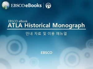 EBSCO e Book ATLA Historical Monograph EBSCO ATLA