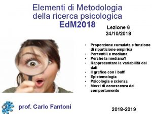 Elementi di Metodologia della ricerca psicologica Ed M