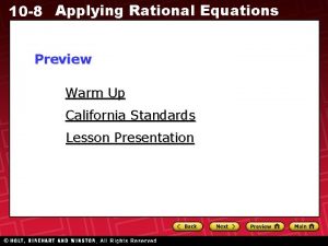 10 8 Applying Rational Equations Preview Warm Up