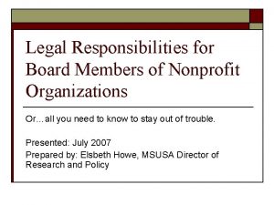 Legal Responsibilities for Board Members of Nonprofit Organizations