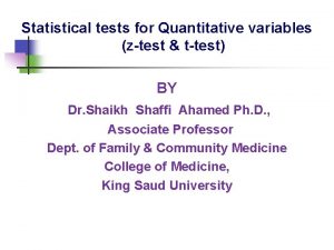 Statistical tests for Quantitative variables ztest ttest BY