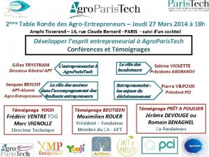 2me Table Ronde des AgroEntrepreneurs Jeudi 27 Mars