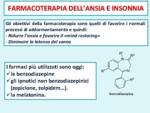 FARMACOTERAPIA DELLANSIA E INSONNIA Gli obiettivi della farmacoterapia