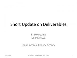 Short Update on Deliverables K Yokoyama M Ishikawa