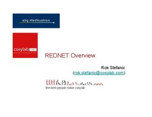 REDNET Overview Rok Stefanic rok stefaniccosylab com the