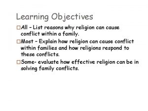 Learning Objectives All List reasons why religion cause