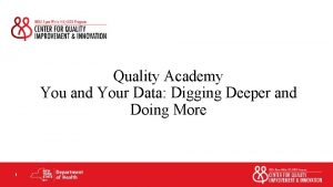Quality Academy You and Your Data Digging Deeper