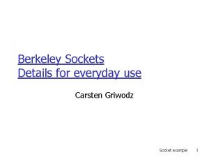 Berkeley Sockets Details for everyday use Carsten Griwodz