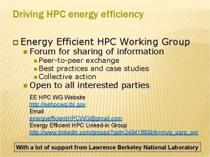 Driving HPC energy efficiency Energy Forum Efficient HPC