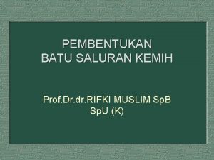 PEMBENTUKAN BATU SALURAN KEMIH Prof Dr dr RIFKI