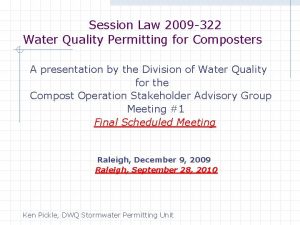 Session Law 2009 322 Water Quality Permitting for