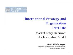 International Strategy and Organization Part IIb Market Entry
