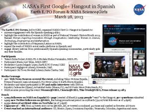 NASAs First Google Hangout in Spanish Earth EPO