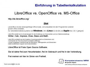 Einfhrung in Tabellenkalkulation Libre Office vs Open Office