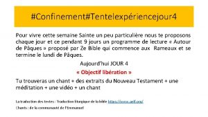 ConfinementTentelexpriencejour 4 Pour vivre cette semaine Sainte un