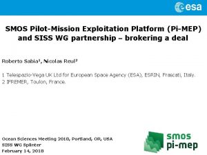 SMOS PilotMission Exploitation Platform PiMEP and SISS WG