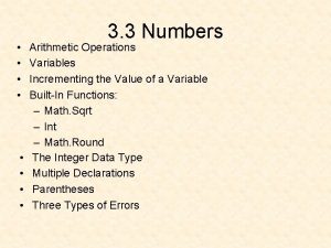 3 3 Numbers Arithmetic Operations Variables Incrementing the