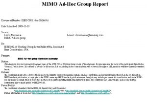 MIMO AdHoc Group Report Document Number IEEE C