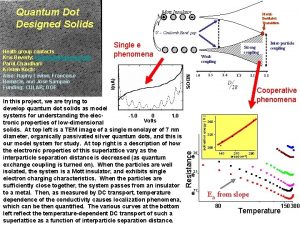 Quantum Dot Designed Solids Mott Insulator Metal Insulator