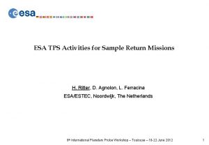 ESA TPS Activities for Sample Return Missions H